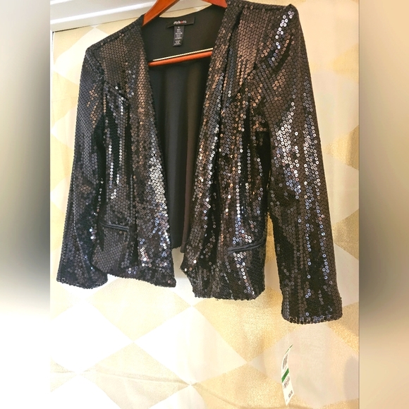 Sequined Black Jacket by Style & Co Size Large - Picture 8 of 9